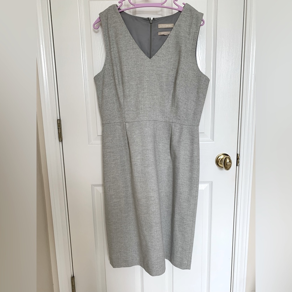 Banana Republic Wool Shift Midi Dress Gray with Delicate Silver Shine Lined 14